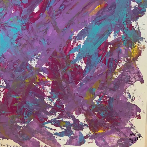 Lavender, yellow, teal & magenta acrylic on 9”x12” - original art - Picture 4 of 5